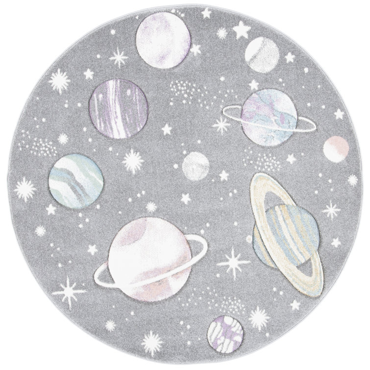Carousel Kids Space Area Rug In Grey / Lavender