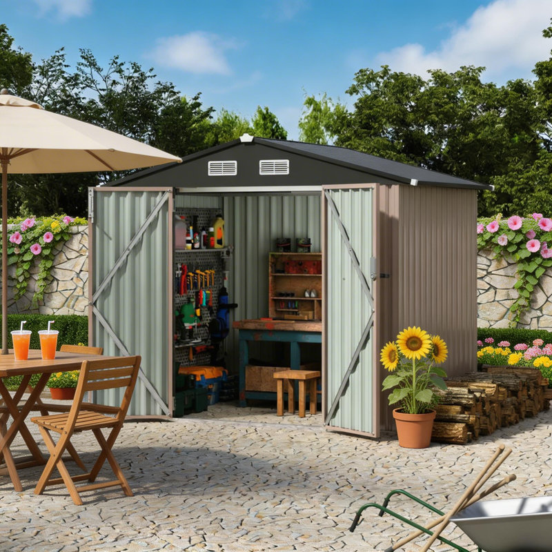 6x8x6.4 ft Outdoor Storage Sheds, Metal Garden Tool Shed for Backyard, Large Metal Sheds Outdoor Storage with Lockable Doors & Air Vents for Backyard Garden Patio Lawn.