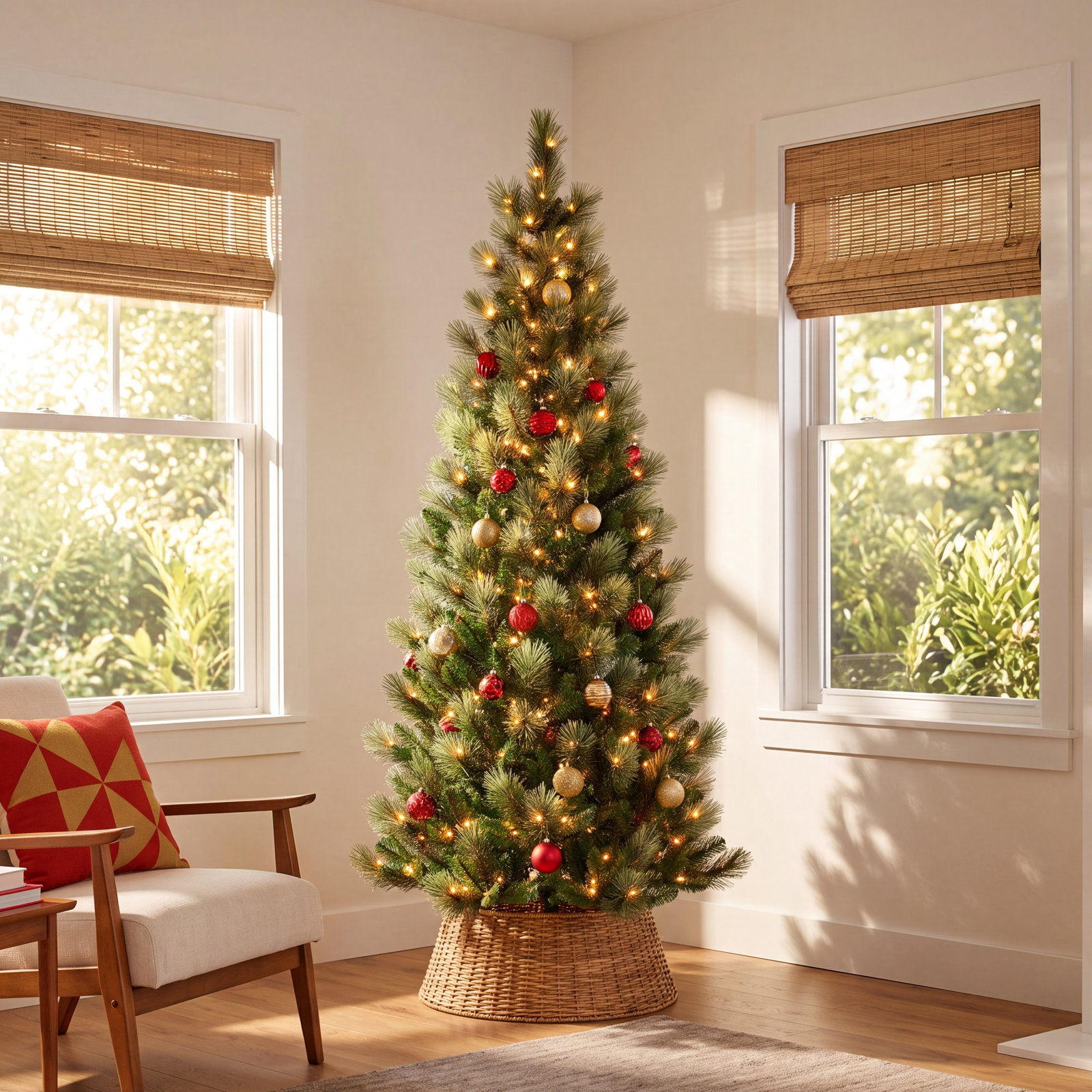 Pre-Lit Slim Pine Christmas Tree, 7.5'