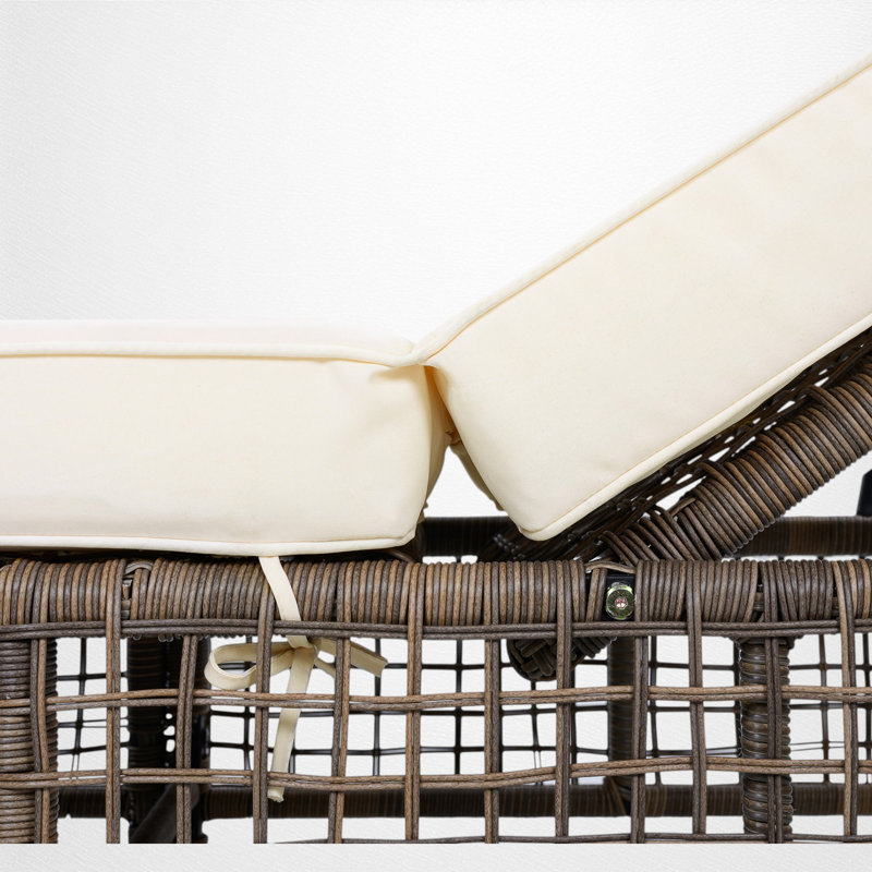 Chaise longue d'extérieur en rotin avec coussin, 1, Brun gris