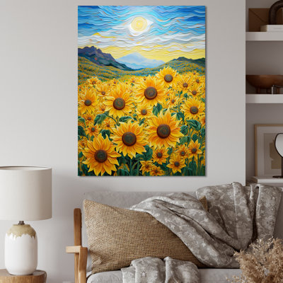 «Vangogh Style Sunflowers Mountains», reproduction sur toile