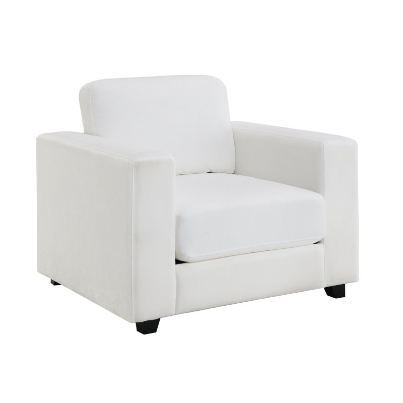 Evelyn Accent Chair With Wide Arms Chenille Fabric Modern Chair, Ivory