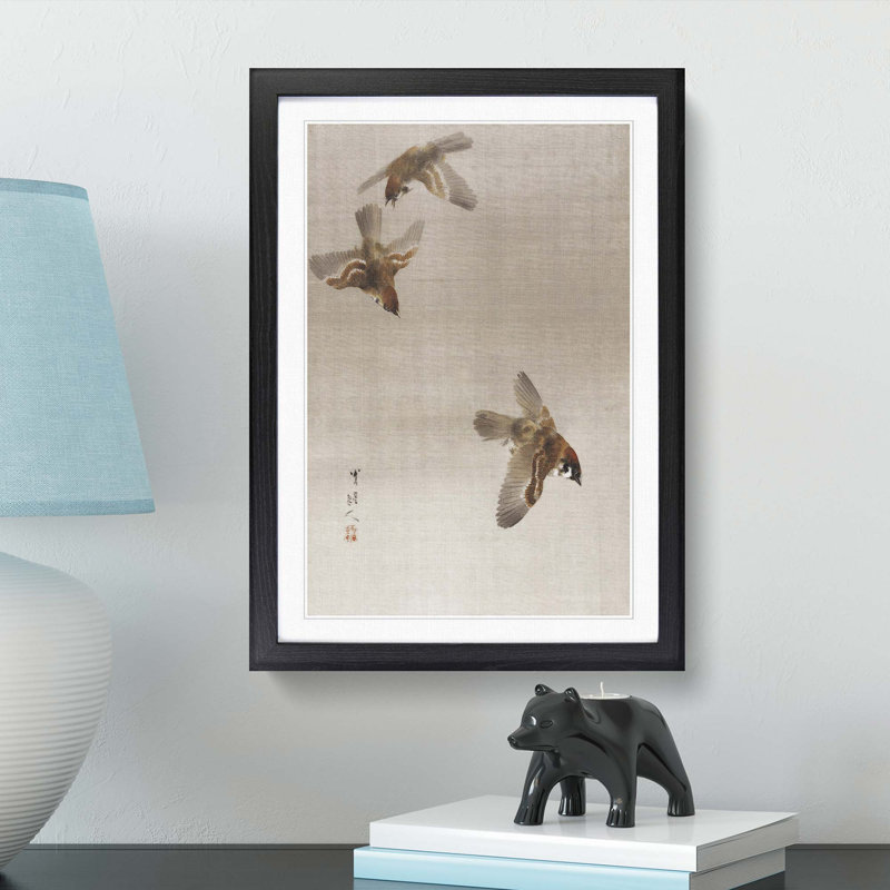 Flying Sparrows by Watanabe Seitei - Picture Frame Art Print, 91cm H x 60cm W x 2cm D, Black