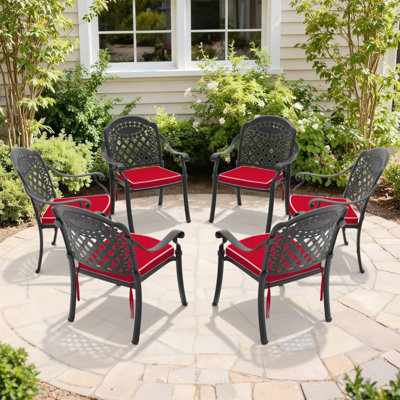 Chaise de patio en fonte d'aluminium 6 pièces avec cadre noir et coussins rouges (Identique à: W1710S00480)