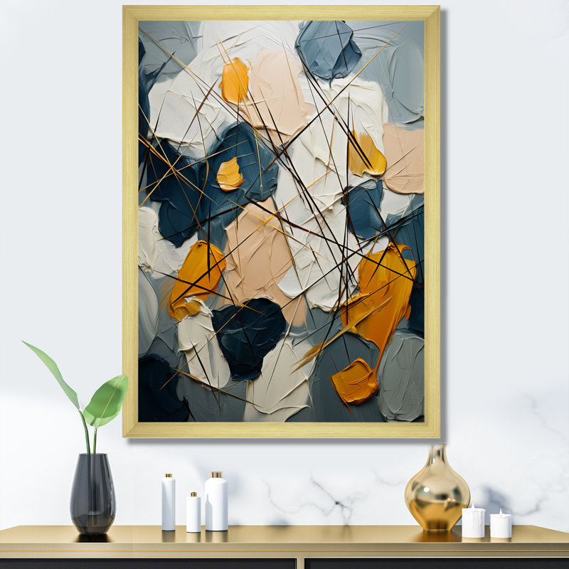 "Orange Happiness", peinture abstraite sur toile, Cadre doré à une seule photo, H 32 po x l 16 po x P 1 po