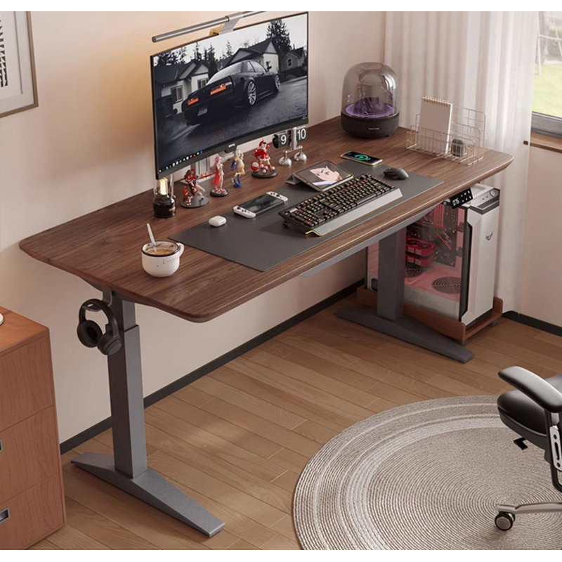 Bureau debout à hauteur réglable électrique en bois massif, Brun, 29,53 po H x 55,12 po L x 27,56 po P