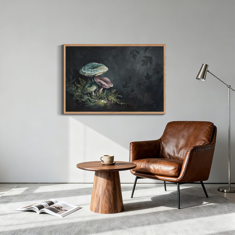 «Blue and Pink Mushroom parmi les fougères vertes», art mural sur toile, 24"H x36"W