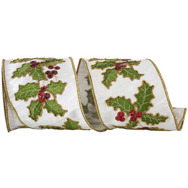 Corduroy Holly Embroidered Ribbon 10 x 457 cm - Set/2, Ribbons