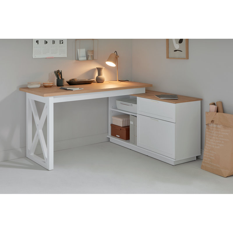 Bureau d'écriture en L CHALET D 155 E, Naturel / blanc