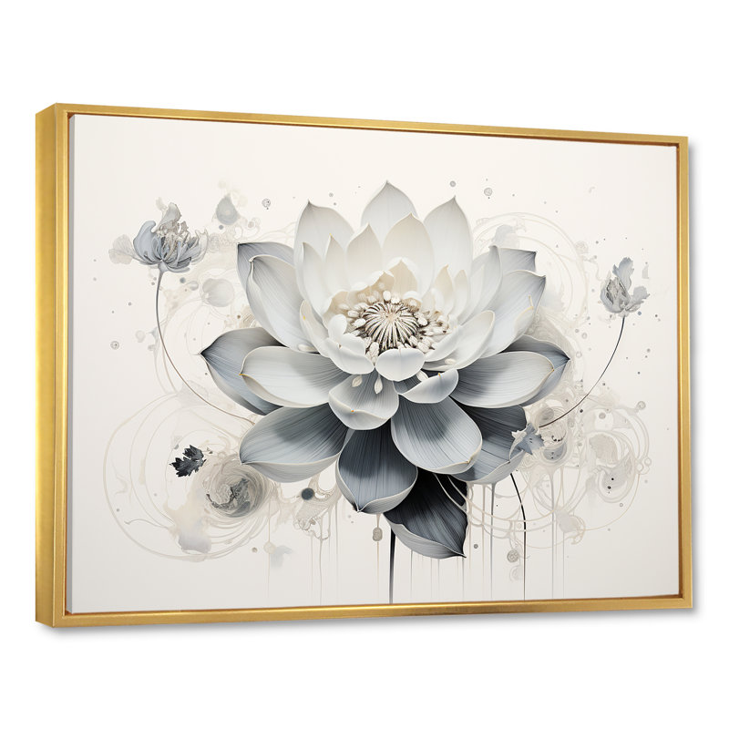 Serenity Blossum Blue Lotus sur toile, Cadre flottant doré, H 12 po x l 20 po x P 1 po