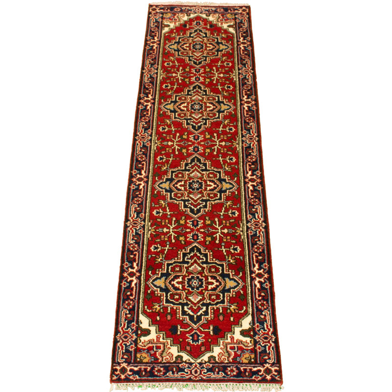 Tapis de couloir rouge en laine nouée à la main de conception unique 2 pi 7 po x 9 pi 10 po New Age Serapi