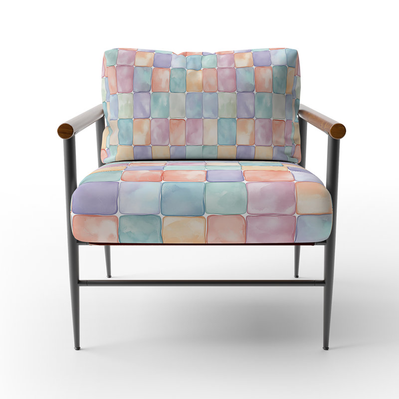 Chaise rembourrée Patchwork, Bras ronds bruns