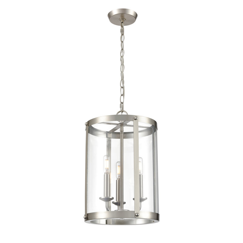Luminaire suspendu cylindrique à 3 lumières Kameelah, Nickel brossé