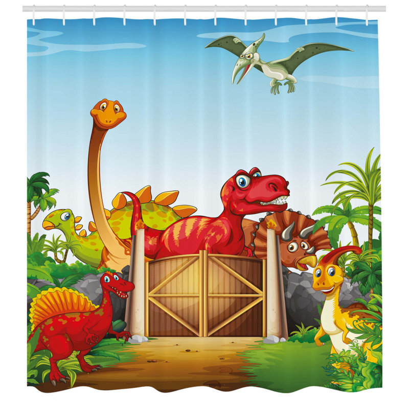 Dino Shower Curtain Set + Hooks, 69" H x 105" W