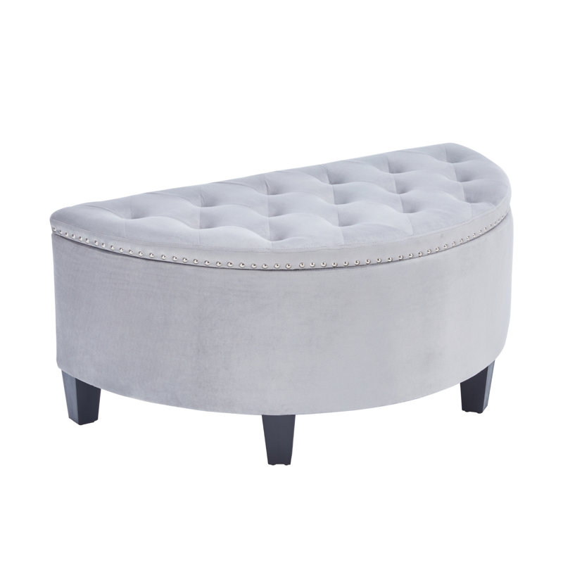 Luna Storage Bench for Bedroom, Offers Sitting Bench with Ample Space for Bedding, and Smooth Velvet with Button Tufted Design, Silver Nailhead, Comfy Polyurethane Foam