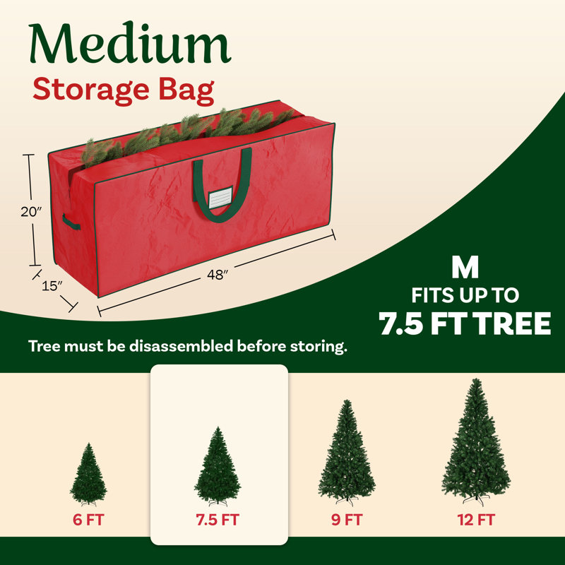 Sac de rangement pour arbre de Noël avec poignées renforcées , Rouge, H 20 po x l 48 po x P 15 po
