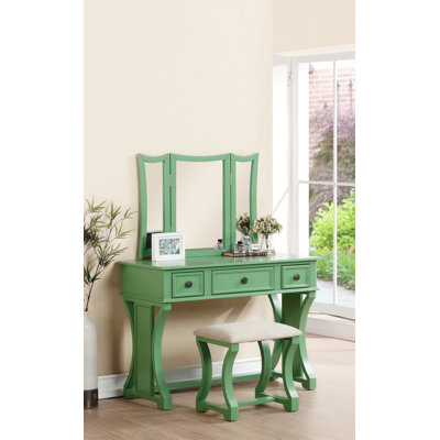 Ensemble coiffeuse avec tabouret et miroir Potterville