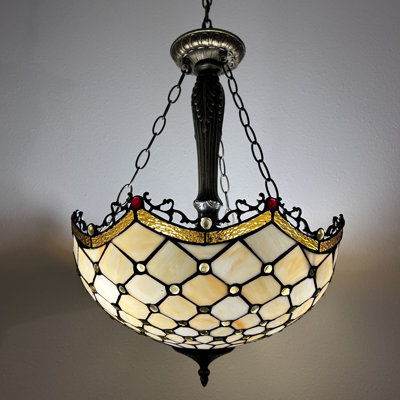 Spurlin Tiffany Pendant Lights Ceiling Light Beige Stained Glass Crystal Beans LED Bulbs Included 16"W*16"D*60"H