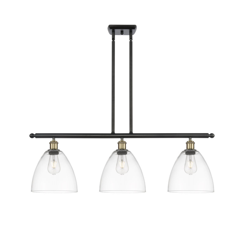 Luminaire suspendu linéaire à 3 lumières pour îlot de cuisine Angelka, Transparent, H 45,75 po x l 36 po x P 9 po