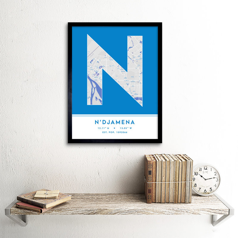 N'Djamena City Map N'Djamena Blue - Single Picture Frame Typography