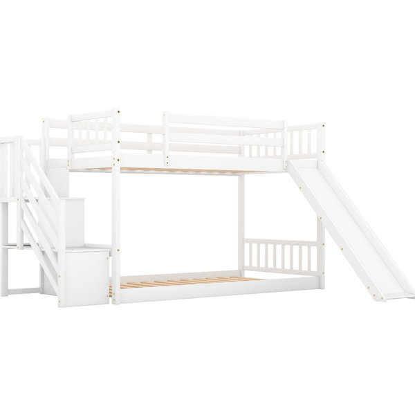 Latitude Run® White Twin Over Bunk Bed With Slide And Stairway - Space ...
