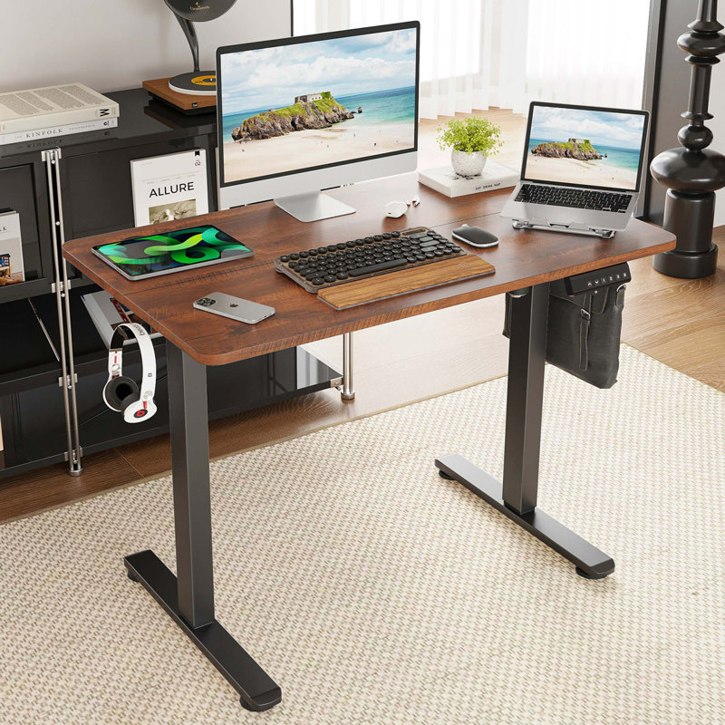 Bureau debout à hauteur ajustable Radke, Brun rustique / noir, L 55,12 po x P 23,62 po