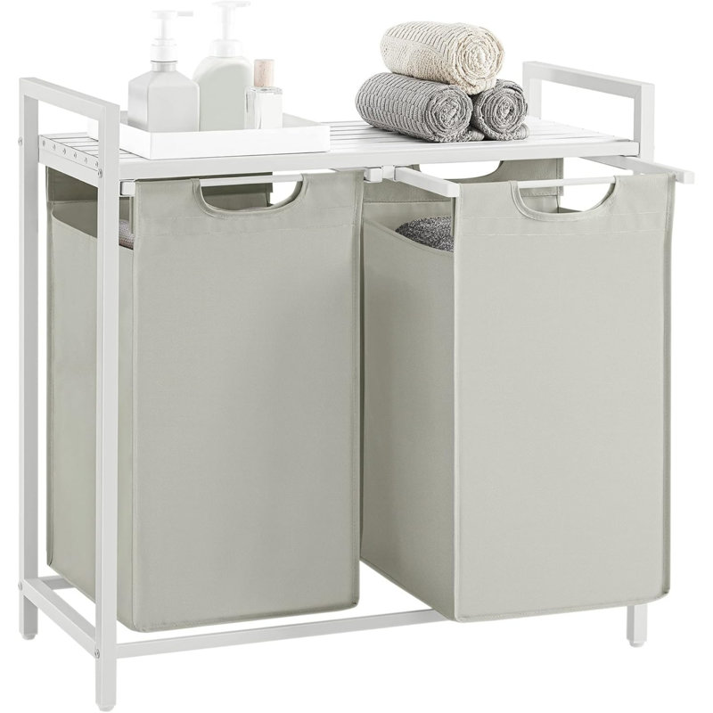 MDF, Steel, Oxford Fabric Laundry Cart, Cream/White