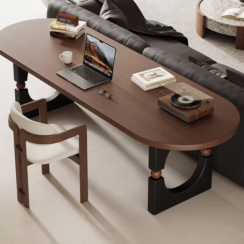 Bureau ovale brun en bois massif, 29.53"H × 86.61"L × 23.62"W