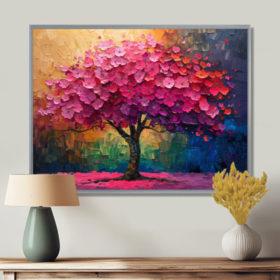 Rose et bleu vibrant cerisier de la vie I - art mural salon cerisier en fleurs