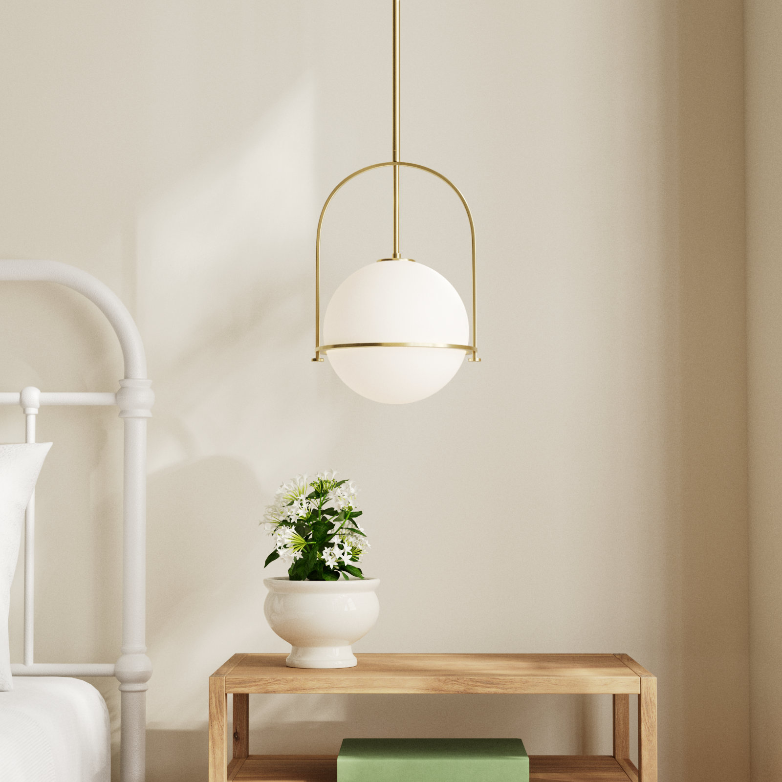 Arie 1-Light Steel Pendant with Globe Shade, 17" H x 11.5" W x 11.5" D, Heritage Brass