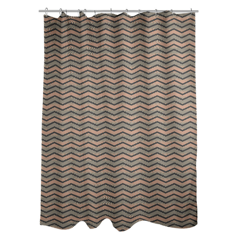 Rideau de douche simple à chevrons ondulés, Noir / Orange