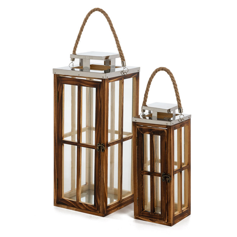 Harbor Ridge Wood & Metal Lantern Candle Holder (set Of 2)