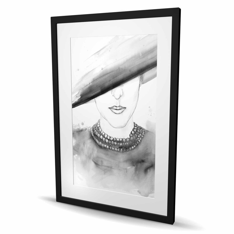 Mysterious Lady with a Hat - Reproduction encadrée pour la décoration intérieure