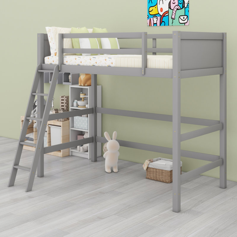 Wood Loft Bed With Ladder, Gray