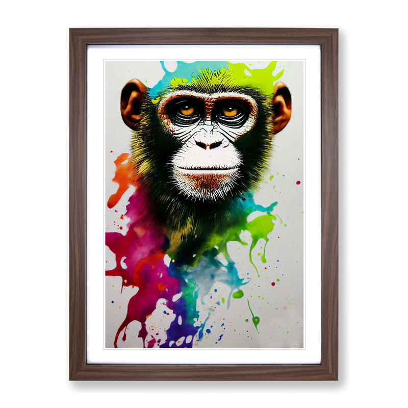 XV1022-4101X Splashed Monkey No.4 Abstract - Single Picture Frame Painting, 64cm H x 46cm W x 2cm D, Walnut