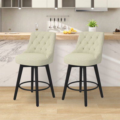Swivel Upholstered Counter Stool With Solid Wood Frame