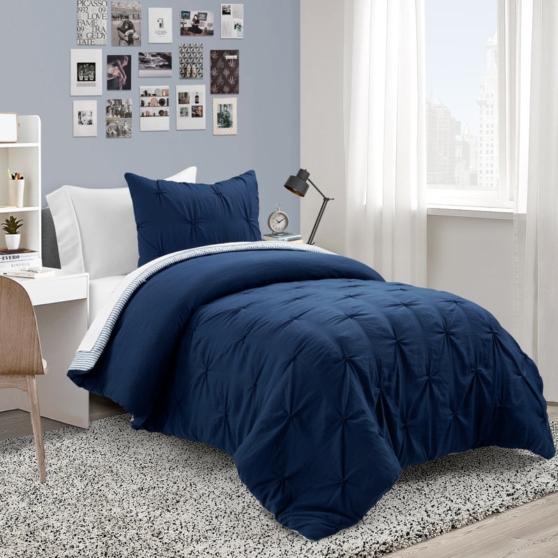 Ravello Microfiber Comforter Set, Twin Extra Long Comforter + 1 Standard Sham, Navy