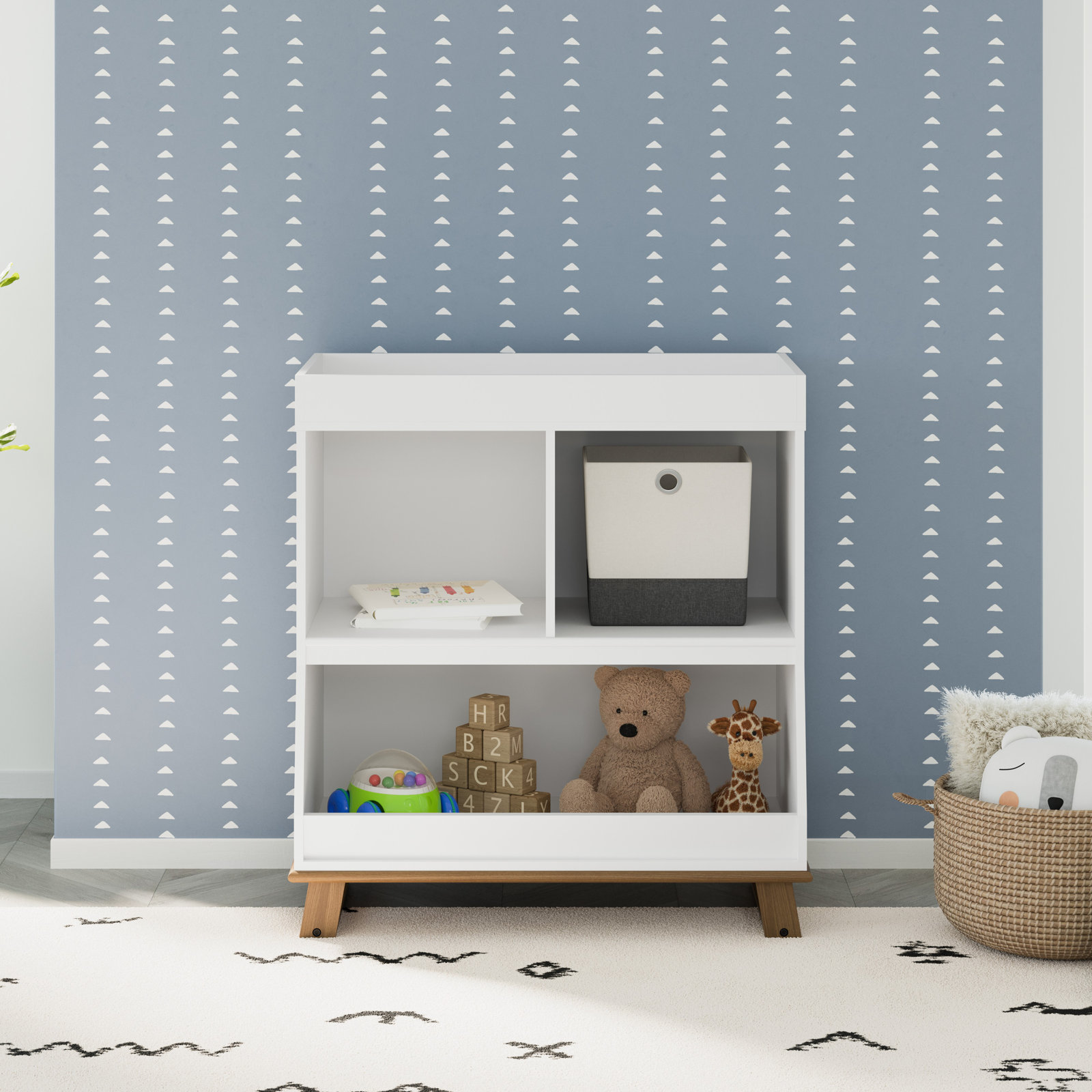 Modern Changing Table, White/Vintage Driftwood