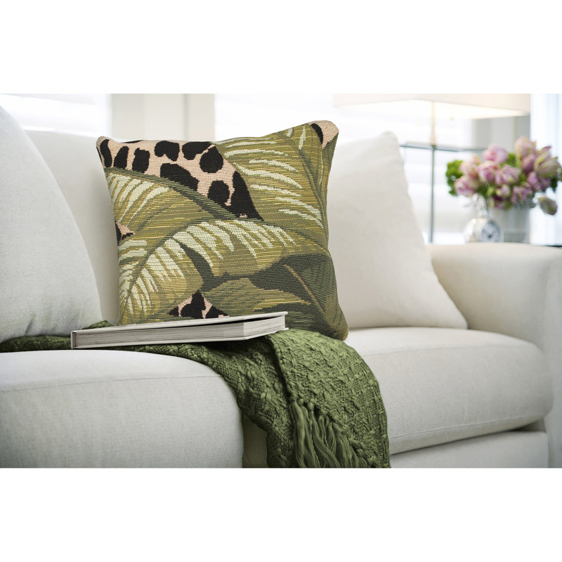 Green and Beige Tropical Leaf Print Indoor/Outdoor Pillow