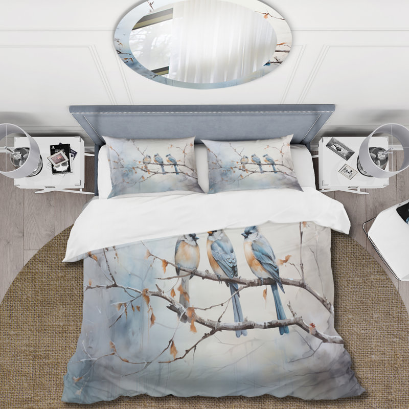 Birds On The Brink II - Bird Duvet Cover Set - Microfiber Polyester, Queen Duvet Cover + 2 Standard Shams
