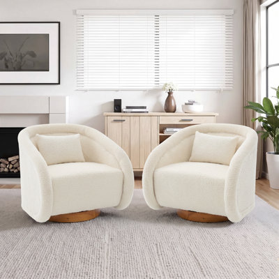 Ensemble de 2 fauteuils pivotants, fauteuil demi-tonneau pivotant à 360 degrés avec revêtement en peluche, fauteuil pivotant confortable en forme de citrouille pour le salon, la chambre à coucher ou le bureau