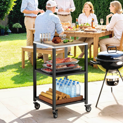 Chariot de barbecue extérieur, support de four à pizza avec plateau en acier inoxydable