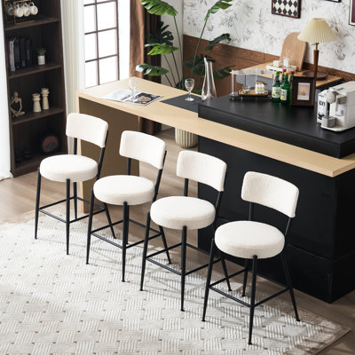 Tabourets de bar à base en métal beige de 2 - Tissu rembourré pour un soutien supplémentaire ergonomique doux au toucher Convient à une salle à manger confortable