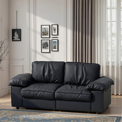 (SOFA 2.5S) Canapé compact en similicuir noir avec rangement caché, causeuse 2 places 78,74 pouces pour petit appartement et studio