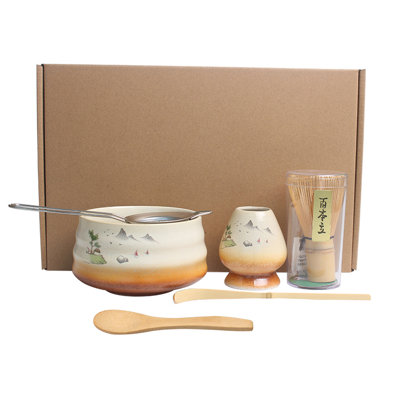 6 Pcs Ceramic Matcha Whisk Set, Japanese Tea Ritual Set - Bamboo Whisk (Chasen) & Stand, Ceramic Bowl (Chawan), Stainless Steel Sieve, Spoon & Spoon for Beginners & Matcha Lovers