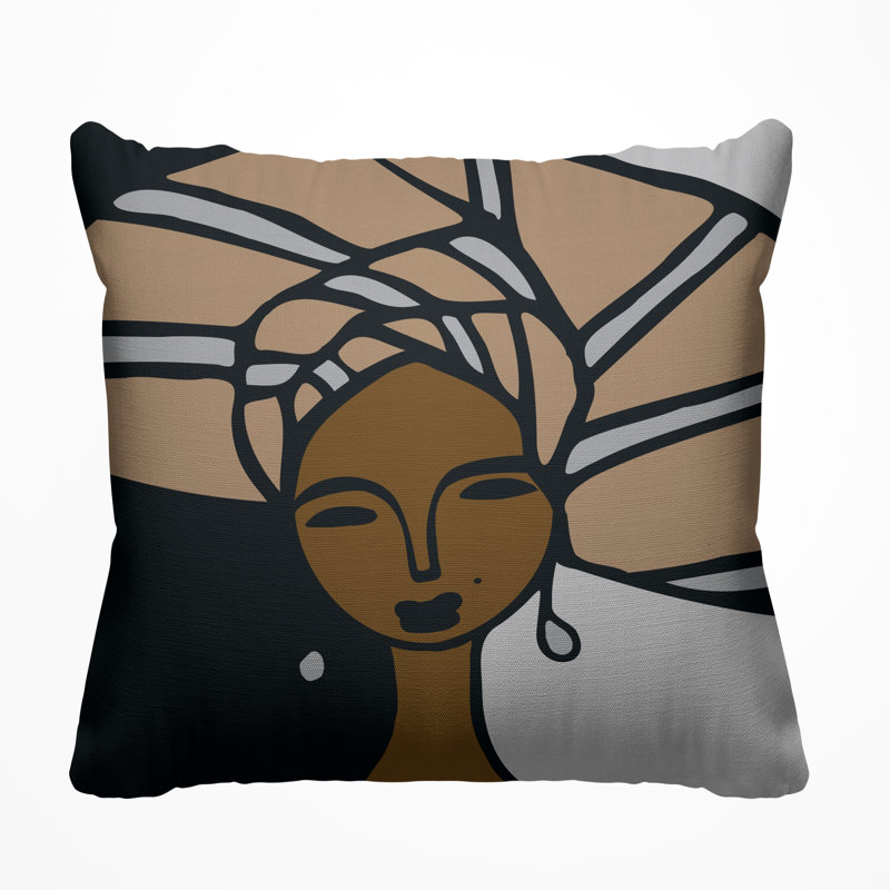 Coussin Abike Tribal Abstract, Beige, L 15 po x H 15 po