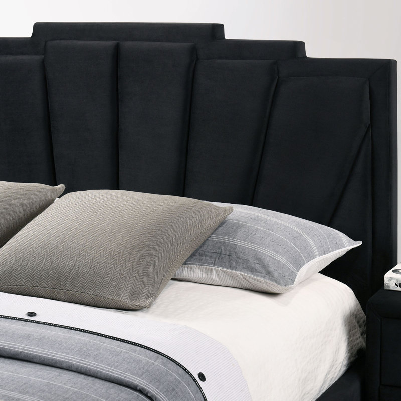 Lit tapissier en flanelle Desai, Noir, Grand lit