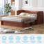 Grand lit escamotable avec station de charge USB et tiroirs de rangement, cerisier-876555237