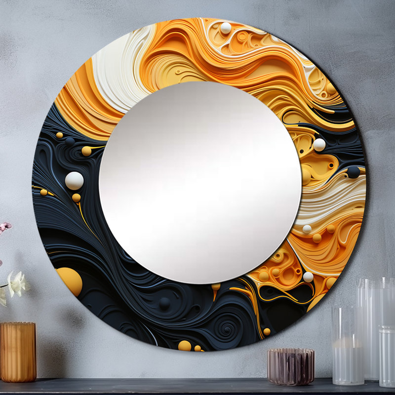 Orange noir, minimalisme qui coule harmonie - miroir mural minimaliste, miroir rond unique, 36 po x 36 po