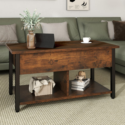 Table basse à plateau relevable moderne avec rangement ouvert Modern Farmhouse